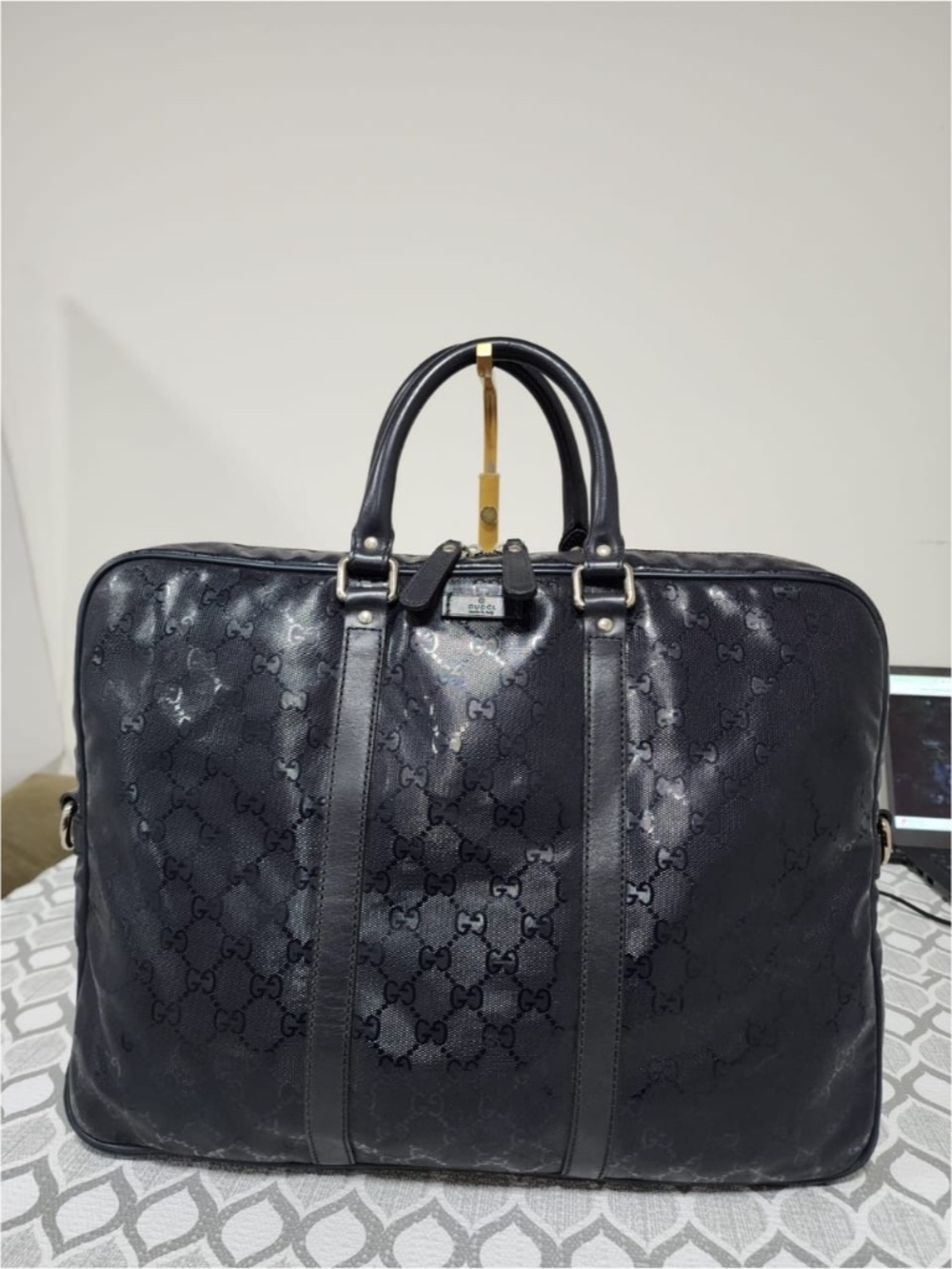 Authentic Gucci GG Imprimé Briefcase/Laptop Bag Navy Blue